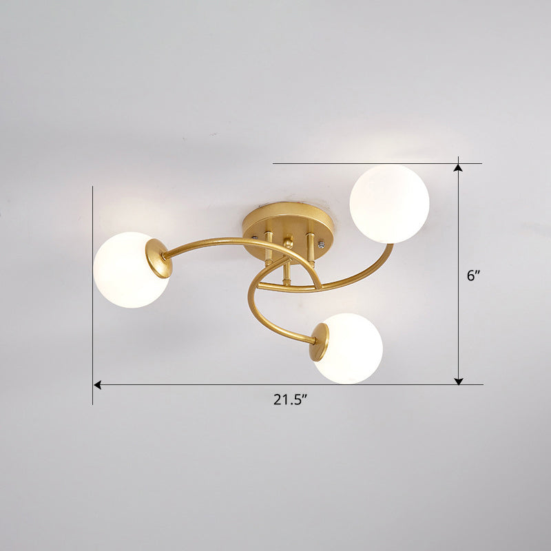 Swirled Metal Semi Flush Light Post-Modern Close to Ceiling Light with Ball Glass Shade Clearhalo 'Ceiling Lights' 'Close To Ceiling Lights' 'Close to ceiling' 'Semi-flushmount' Lighting' 2463100