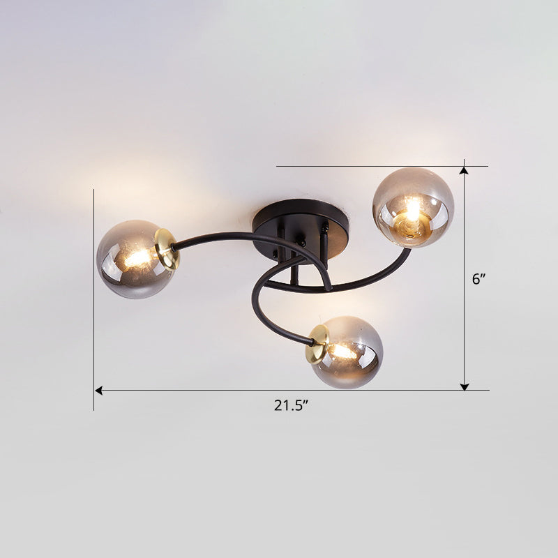 Swirled Metal Semi Flush Light Post-Modern Close to Ceiling Light with Ball Glass Shade Clearhalo 'Ceiling Lights' 'Close To Ceiling Lights' 'Close to ceiling' 'Semi-flushmount' Lighting' 2463102