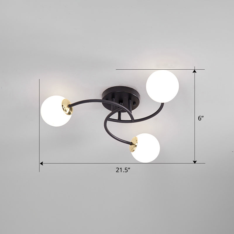 Swirled Metal Semi Flush Light Post-Modern Close to Ceiling Light with Ball Glass Shade Clearhalo 'Ceiling Lights' 'Close To Ceiling Lights' 'Close to ceiling' 'Semi-flushmount' Lighting' 2463105