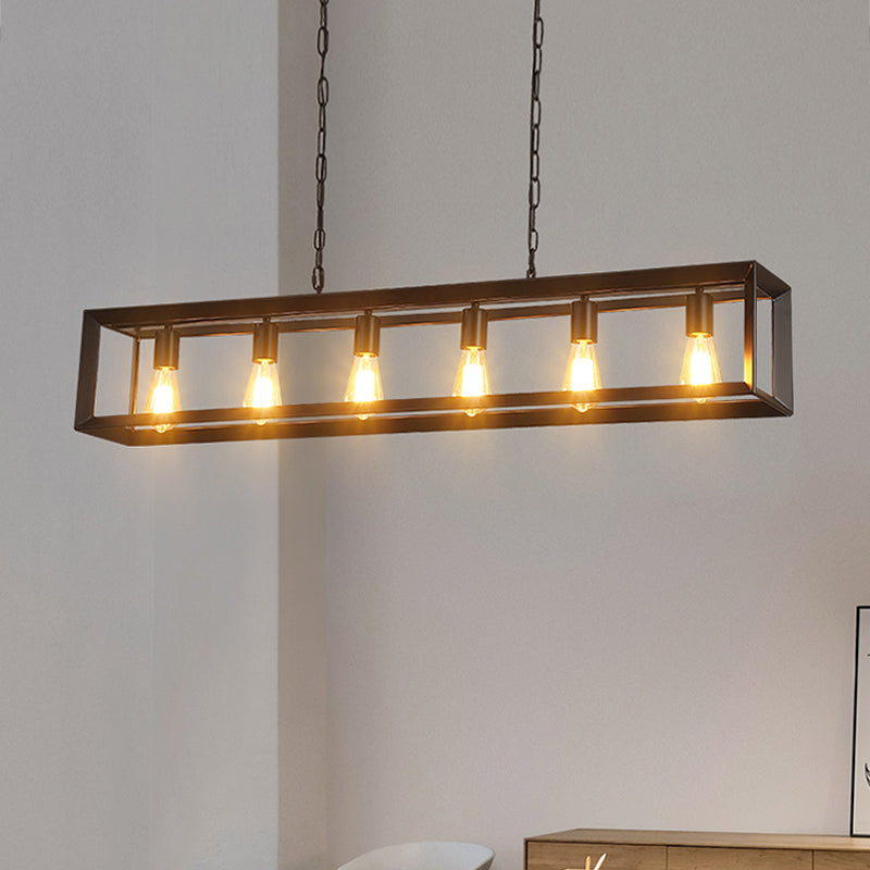 Industrial Style Rectangular Island Pendant Light Metallic Ceiling Light Fixture in Black Clearhalo 'Ceiling Lights' 'Island Lights' Lighting' 2463110