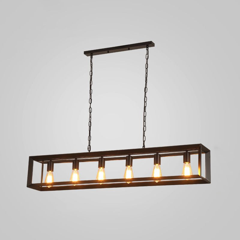 Industrial Style Rectangular Island Pendant Light Metallic Ceiling Light Fixture in Black 6 Black Clearhalo 'Ceiling Lights' 'Island Lights' Lighting' 2463111