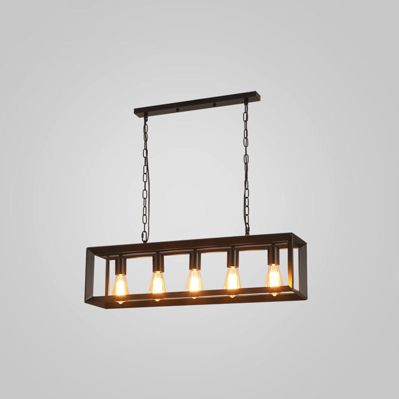 Industrial Style Rectangular Island Pendant Light Metallic Ceiling Light Fixture in Black 5 Black Clearhalo 'Ceiling Lights' 'Island Lights' Lighting' 2463112