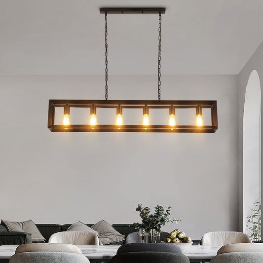 Industrial Style Rectangular Island Pendant Light Metallic Ceiling Light Fixture in Black Clearhalo 'Ceiling Lights' 'Island Lights' Lighting' 2463113