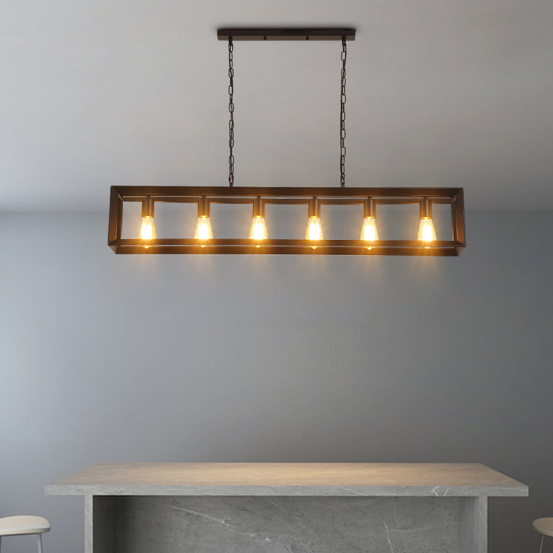 Industrial Style Rectangular Island Pendant Light Metallic Ceiling Light Fixture in Black Clearhalo 'Ceiling Lights' 'Island Lights' Lighting' 2463115