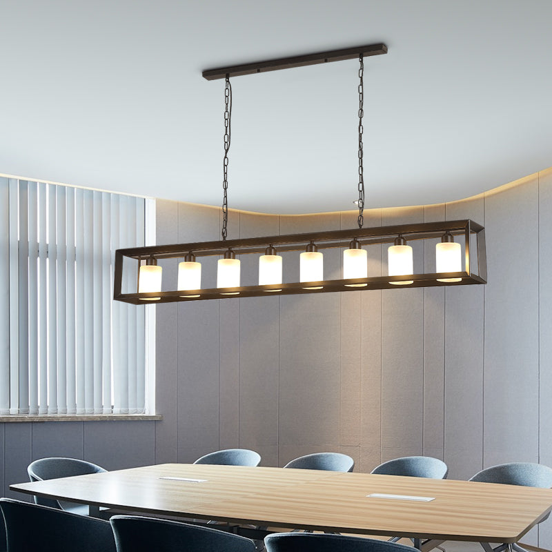 Industrial Style Rectangular Island Pendant Light Metallic Ceiling Light Fixture in Black Clearhalo 'Ceiling Lights' 'Island Lights' Lighting' 2463116