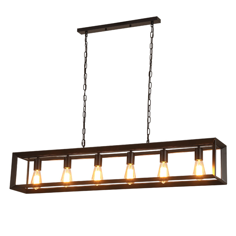 Industrial Style Rectangular Island Pendant Light Metallic Ceiling Light Fixture in Black Clearhalo 'Ceiling Lights' 'Island Lights' Lighting' 2463117