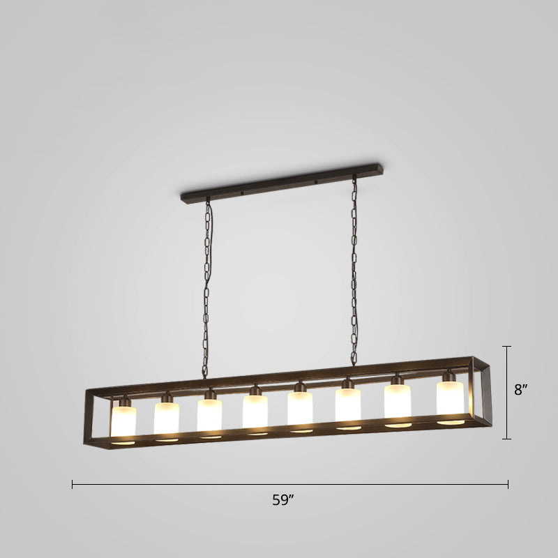 Industrial Style Rectangular Island Pendant Light Metallic Ceiling Light Fixture in Black Clearhalo 'Ceiling Lights' 'Island Lights' Lighting' 2463118