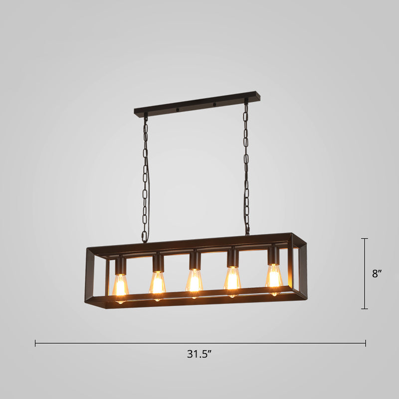 Industrial Style Rectangular Island Pendant Light Metallic Ceiling Light Fixture in Black Clearhalo 'Ceiling Lights' 'Island Lights' Lighting' 2463119