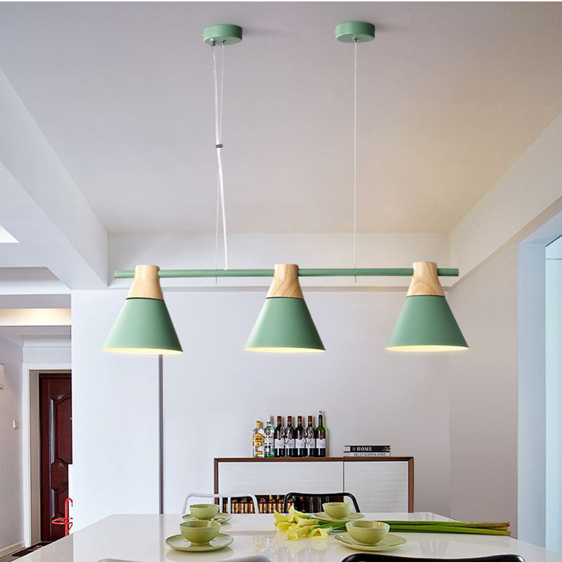 Conical over Island Lighting Macaron Metal 3 Bulbs Restaurant Hanging Light Fixture Green Clearhalo 'Ceiling Lights' 'Island Lights' Lighting' 2463122