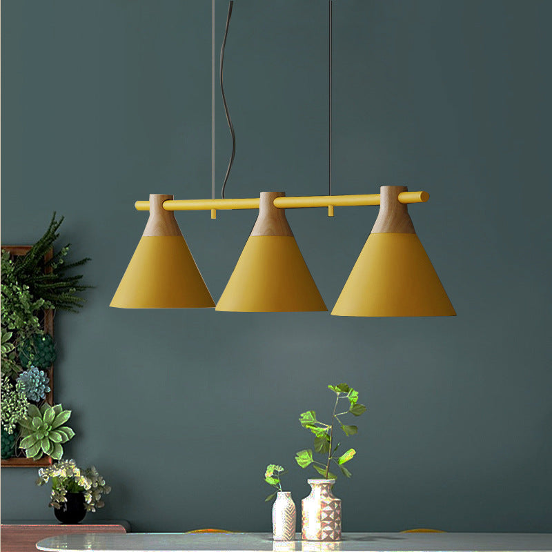 Conical over Island Lighting Macaron Metal 3 Bulbs Restaurant Hanging Light Fixture Clearhalo 'Ceiling Lights' 'Island Lights' Lighting' 2463124