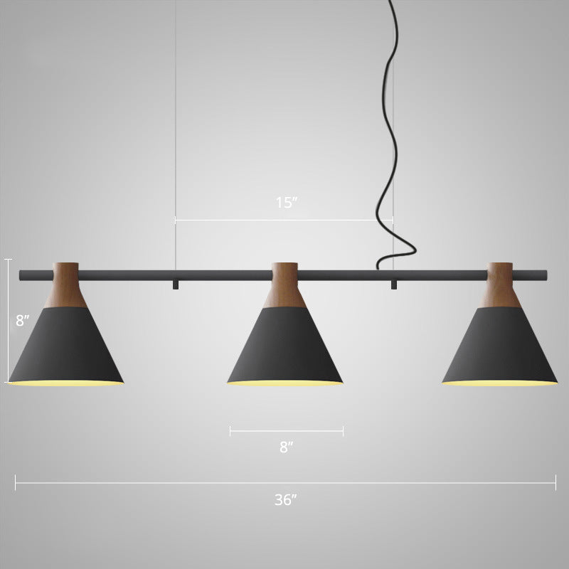 Conical over Island Lighting Macaron Metal 3 Bulbs Restaurant Hanging Light Fixture Clearhalo 'Ceiling Lights' 'Island Lights' Lighting' 2463125