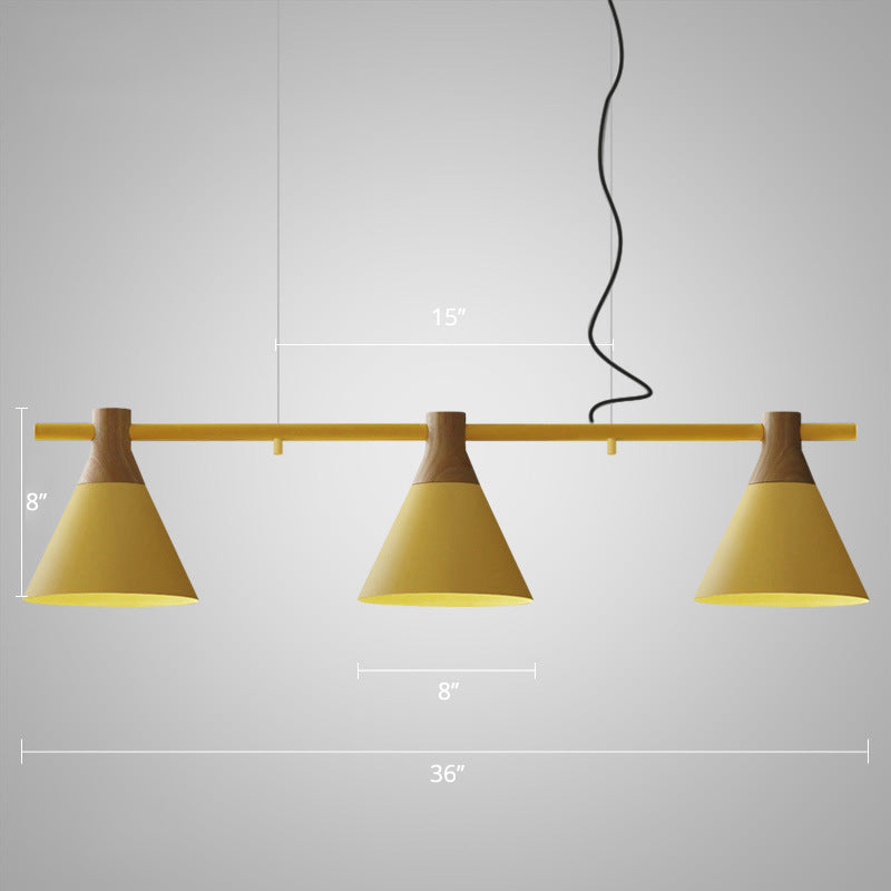 Conical over Island Lighting Macaron Metal 3 Bulbs Restaurant Hanging Light Fixture Clearhalo 'Ceiling Lights' 'Island Lights' Lighting' 2463126