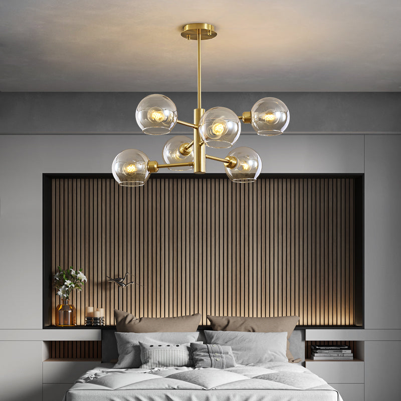 Domed Hanging Lamp Postmodern Style Glass Dining Room Chandelier Lighting Fixture Clearhalo 'Ceiling Lights' 'Chandeliers' 'Glass shade' 'Glass' 'Modern Chandeliers' 'Modern' Lighting' 2463157