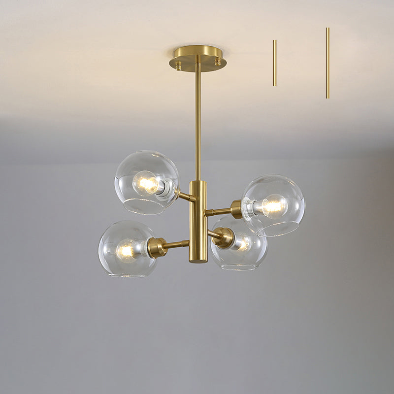 Domed Hanging Lamp Postmodern Style Glass Dining Room Chandelier Lighting Fixture 4 Gold Clear Clearhalo 'Ceiling Lights' 'Chandeliers' 'Glass shade' 'Glass' 'Modern Chandeliers' 'Modern' Lighting' 2463158