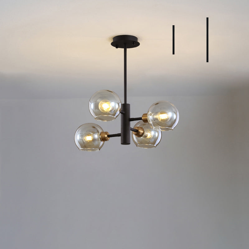 Domed Hanging Lamp Postmodern Style Glass Dining Room Chandelier Lighting Fixture 4 Black Cognac Clearhalo 'Ceiling Lights' 'Chandeliers' 'Glass shade' 'Glass' 'Modern Chandeliers' 'Modern' Lighting' 2463159