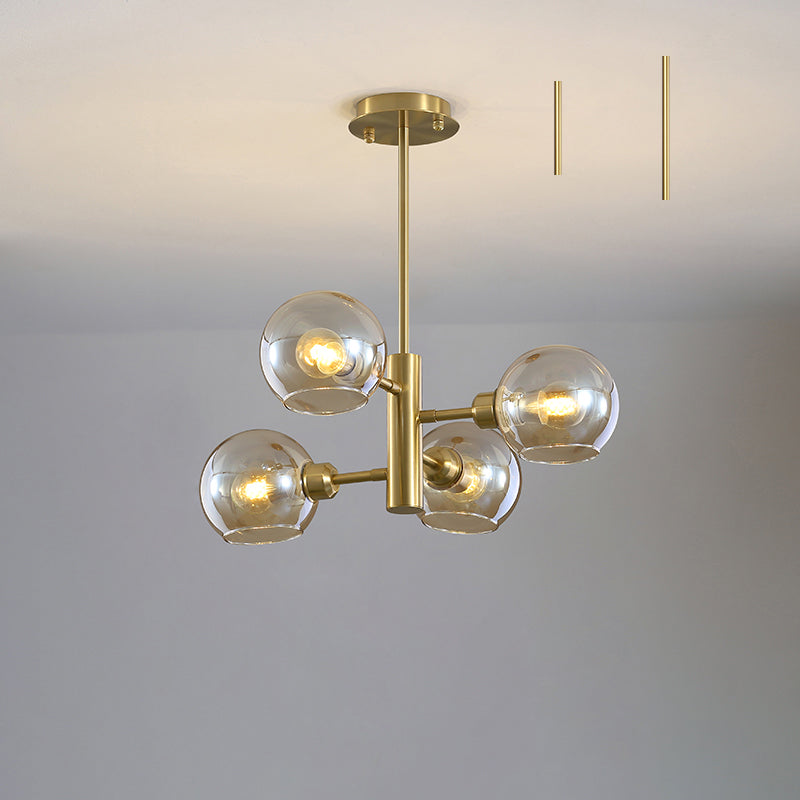 Domed Hanging Lamp Postmodern Style Glass Dining Room Chandelier Lighting Fixture 4 Gold Cognac Clearhalo 'Ceiling Lights' 'Chandeliers' 'Glass shade' 'Glass' 'Modern Chandeliers' 'Modern' Lighting' 2463161