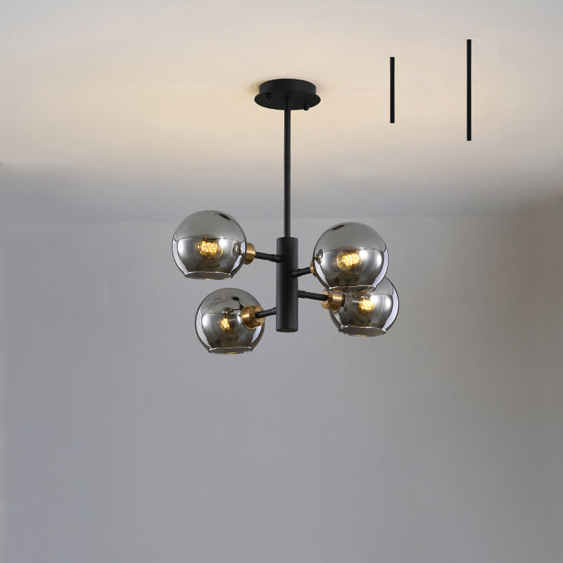 Domed Hanging Lamp Postmodern Style Glass Dining Room Chandelier Lighting Fixture 4 Black Smoke Grey Clearhalo 'Ceiling Lights' 'Chandeliers' 'Glass shade' 'Glass' 'Modern Chandeliers' 'Modern' Lighting' 2463164