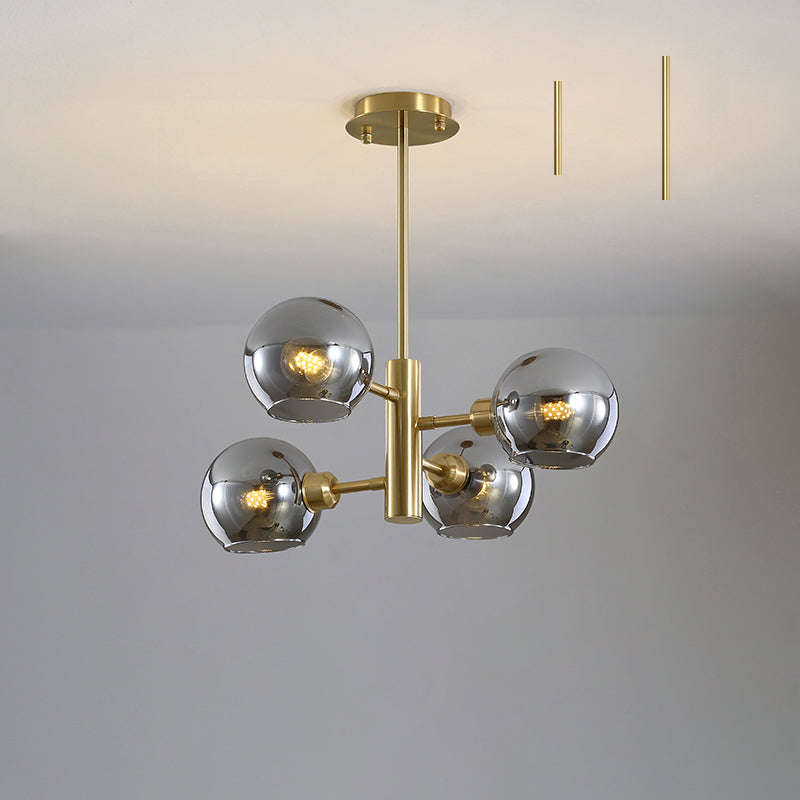 Domed Hanging Lamp Postmodern Style Glass Dining Room Chandelier Lighting Fixture 4 Gold Smoke Grey Clearhalo 'Ceiling Lights' 'Chandeliers' 'Glass shade' 'Glass' 'Modern Chandeliers' 'Modern' Lighting' 2463166