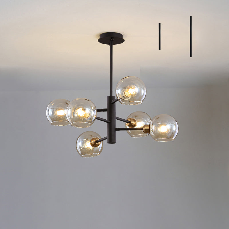 Domed Hanging Lamp Postmodern Style Glass Dining Room Chandelier Lighting Fixture 6 Black Cognac Clearhalo 'Ceiling Lights' 'Chandeliers' 'Glass shade' 'Glass' 'Modern Chandeliers' 'Modern' Lighting' 2463175
