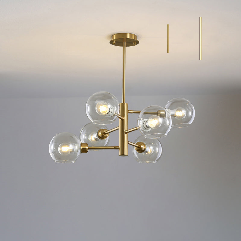 Domed Hanging Lamp Postmodern Style Glass Dining Room Chandelier Lighting Fixture 6 Gold Clear Clearhalo 'Ceiling Lights' 'Chandeliers' 'Glass shade' 'Glass' 'Modern Chandeliers' 'Modern' Lighting' 2463177