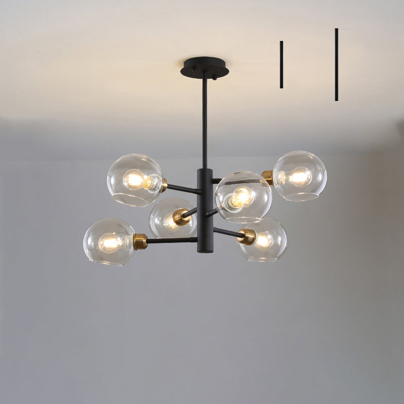 Domed Hanging Lamp Postmodern Style Glass Dining Room Chandelier Lighting Fixture 6 Black Clear Clearhalo 'Ceiling Lights' 'Chandeliers' 'Glass shade' 'Glass' 'Modern Chandeliers' 'Modern' Lighting' 2463179