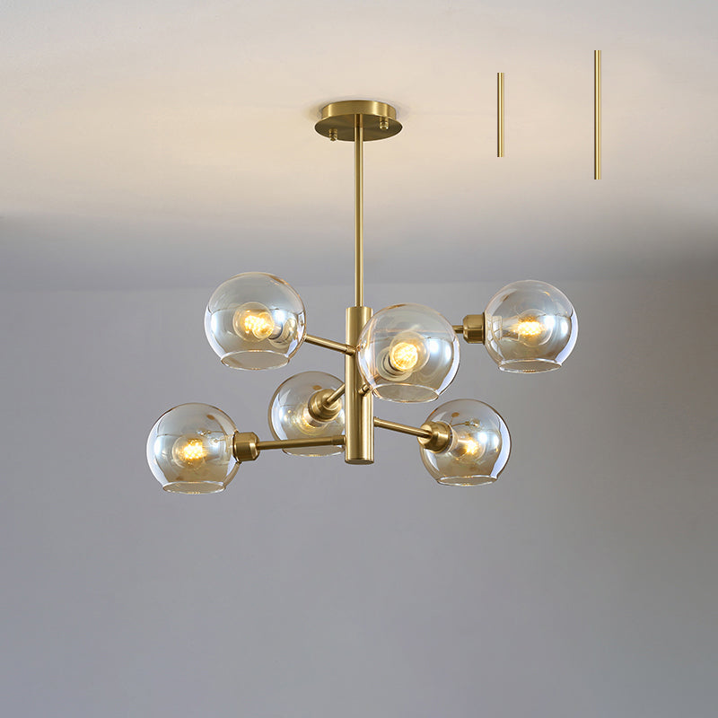 Domed Hanging Lamp Postmodern Style Glass Dining Room Chandelier Lighting Fixture 6 Gold Cognac Clearhalo 'Ceiling Lights' 'Chandeliers' 'Glass shade' 'Glass' 'Modern Chandeliers' 'Modern' Lighting' 2463182