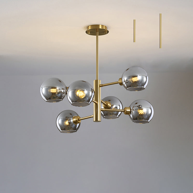 Domed Hanging Lamp Postmodern Style Glass Dining Room Chandelier Lighting Fixture 6 Gold Smoke Grey Clearhalo 'Ceiling Lights' 'Chandeliers' 'Glass shade' 'Glass' 'Modern Chandeliers' 'Modern' Lighting' 2463184