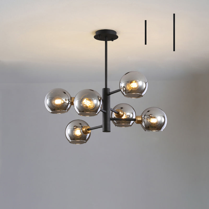 Domed Hanging Lamp Postmodern Style Glass Dining Room Chandelier Lighting Fixture 6 Black Smoke Grey Clearhalo 'Ceiling Lights' 'Chandeliers' 'Glass shade' 'Glass' 'Modern Chandeliers' 'Modern' Lighting' 2463185