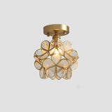 Tiffany Floral Semi Mount Lighting 1-Light Glass Ceiling Flush Light in Brass for Hallway Gold Clearhalo 'Ceiling Lights' 'Close To Ceiling Lights' 'Close to ceiling' 'Pendant Lights' 'Semi-flushmount' 'Tiffany close to ceiling' 'Tiffany' Lighting' 2463206