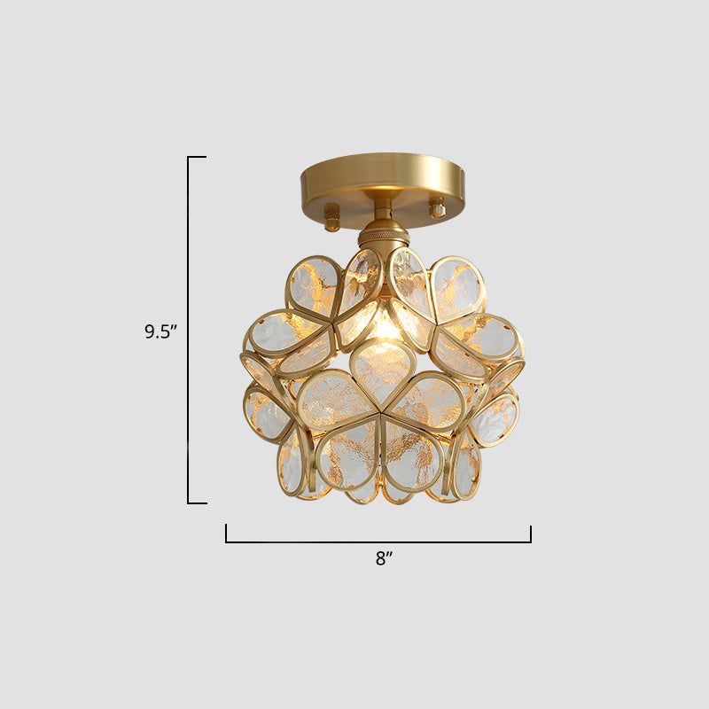 Tiffany Floral Semi Mount Lighting 1-Light Glass Ceiling Flush Light in Brass for Hallway Clearhalo 'Ceiling Lights' 'Close To Ceiling Lights' 'Close to ceiling' 'Pendant Lights' 'Semi-flushmount' 'Tiffany close to ceiling' 'Tiffany' Lighting' 2463217