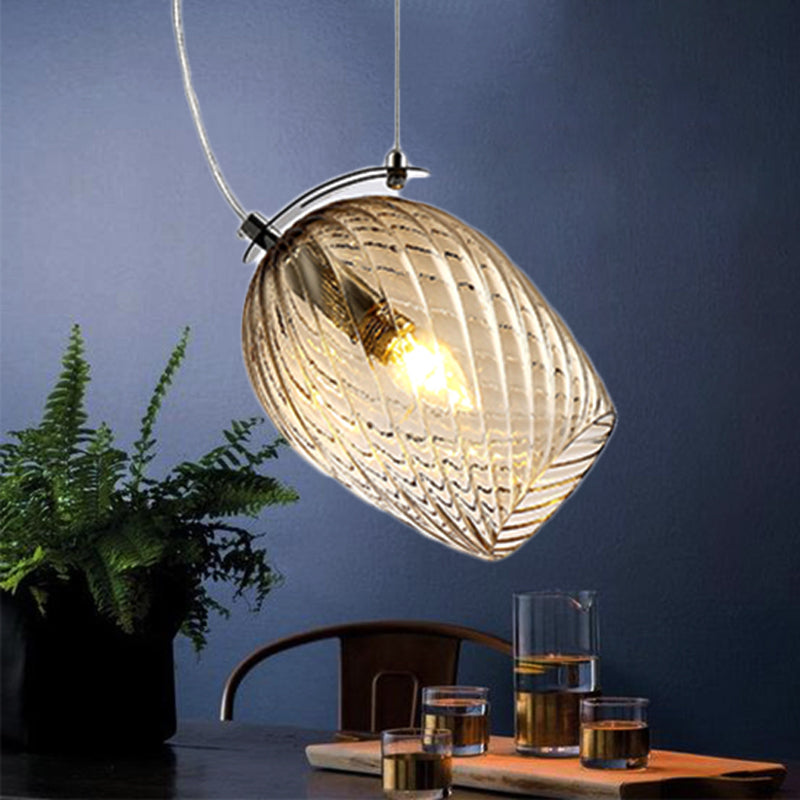 Tulip Pendant Lighting Modernist Clear/Amber/Smoke Prismatic Glass 1 Light Bedroom Hanging Lamp Fixture Clearhalo 'Ceiling Lights' 'Glass shade' 'Glass' 'Modern Pendants' 'Modern' 'Pendant Lights' 'Pendants' Lighting' 246402