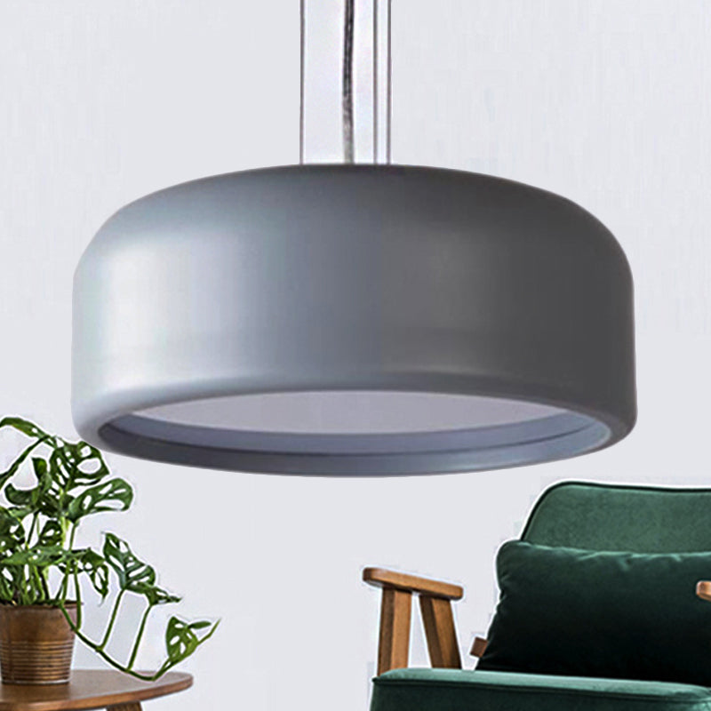 Drum Pendant Lamp Modern 1 Light Acrylic Grey/Coffee Hanging Ceiling Light for Living Room with Recessed Diffuser, 14"/19"/23.5" Wide Grey Clearhalo 'Ceiling Lights' 'Modern Pendants' 'Modern' 'Pendant Lights' 'Pendants' Lighting' 246417