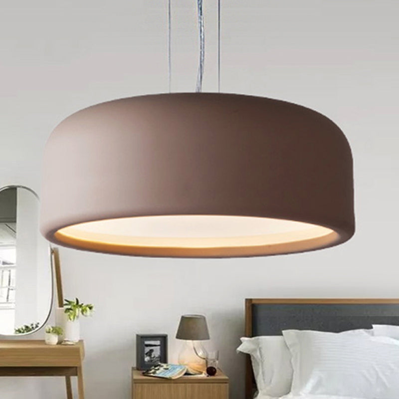 Drum Pendant Lamp Modern 1 Light Acrylic Grey/Coffee Hanging Ceiling Light for Living Room with Recessed Diffuser, 14"/19"/23.5" Wide Coffee Clearhalo 'Ceiling Lights' 'Modern Pendants' 'Modern' 'Pendant Lights' 'Pendants' Lighting' 246420