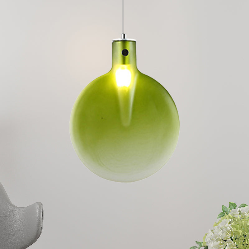 Sliver Ball Hanging Ceiling Light Nordic 1 Light Brown/Green/Yellow Glass Suspension Pendant for Living Room Green Clearhalo 'Ceiling Lights' 'Modern Pendants' 'Modern' 'Pendant Lights' 'Pendants' Lighting' 246438