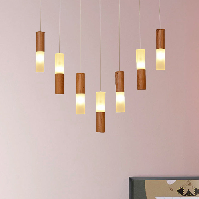 Tubular Wood LED Pendant Light Contemporary 1/5/7/9-Head Kitchen Ceiling Hanging Lamp with Diffuser Clearhalo 'Ceiling Lights' 'Pendant Lights' 'Pendants' Lighting' 246479