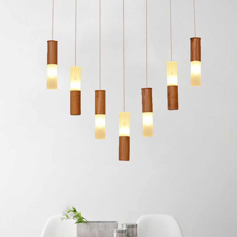 Tubular Wood LED Pendant Light Contemporary 1/5/7/9-Head Kitchen Ceiling Hanging Lamp with Diffuser Clearhalo 'Ceiling Lights' 'Pendant Lights' 'Pendants' Lighting' 246481