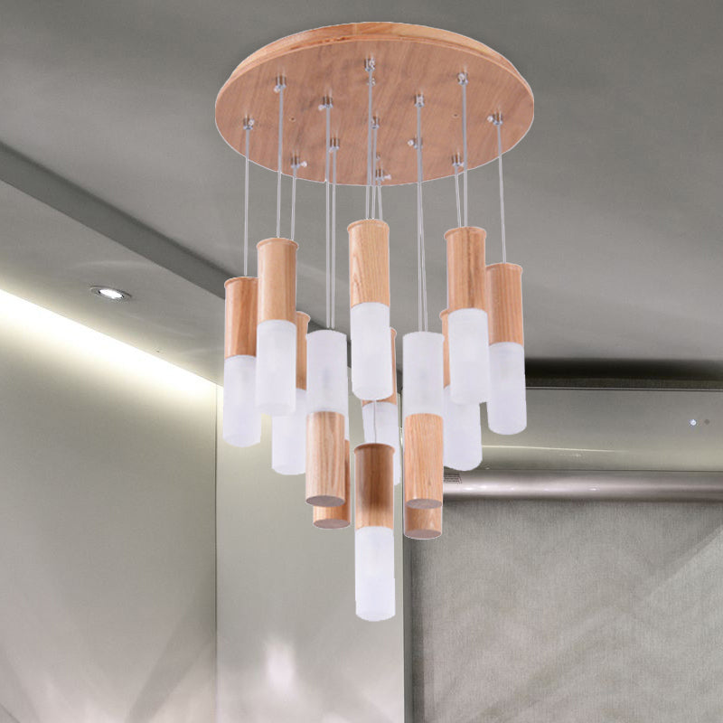 Tubular Wood LED Pendant Light Contemporary 1/5/7/9-Head Kitchen Ceiling Hanging Lamp with Diffuser Clearhalo 'Ceiling Lights' 'Pendant Lights' 'Pendants' Lighting' 246487