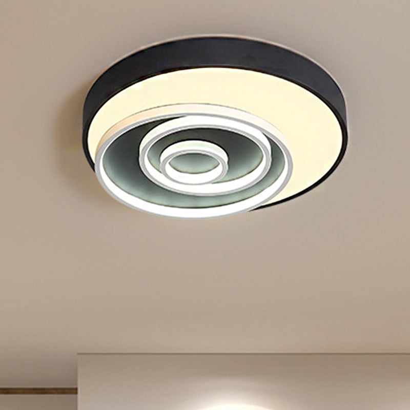 Led Bedroom Flush Mount Lamp with Circle Ring Acrylic Shade Modernist Black Flush Mount Ceiling Light Fixture in White/Warm Light, 16"/19.5" Wide Black Clearhalo 'Ceiling Lights' 'Close To Ceiling Lights' 'Close to ceiling' 'Flush mount' Lighting' 246488