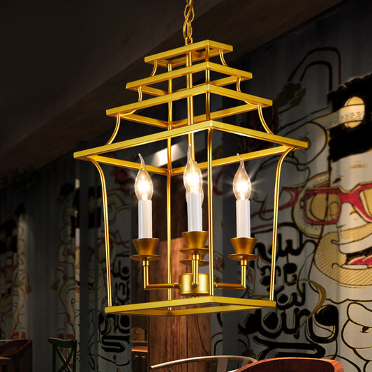 4 Heads Metal Chandelier Vintage Style Gold Cage Shade Living Room Pendant Light with Adjustable Chain Clearhalo 'Ceiling Lights' 'Chandeliers' Lighting' options 246492