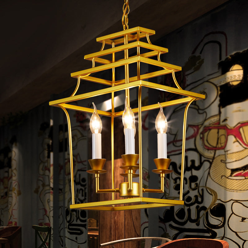 4 Heads Metal Chandelier Vintage Style Gold Cage Shade Living Room Pendant Light with Adjustable Chain Gold Clearhalo 'Ceiling Lights' 'Chandeliers' Lighting' options 246492_969426a7-404b-47e0-842d-2389925f1e7d