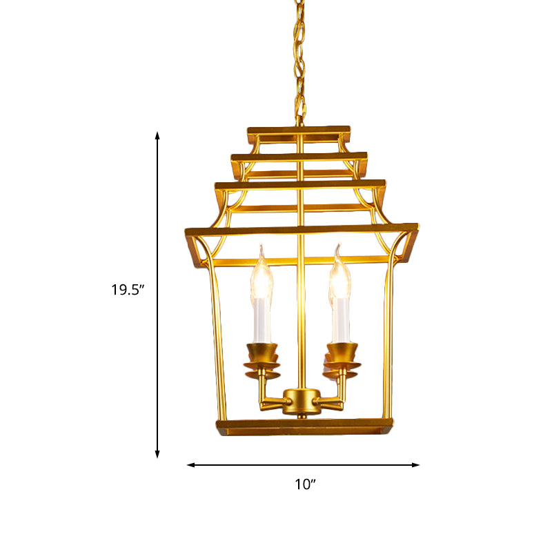 4 Heads Metal Chandelier Vintage Style Gold Cage Shade Living Room Pendant Light with Adjustable Chain Clearhalo 'Ceiling Lights' 'Chandeliers' Lighting' options 246494