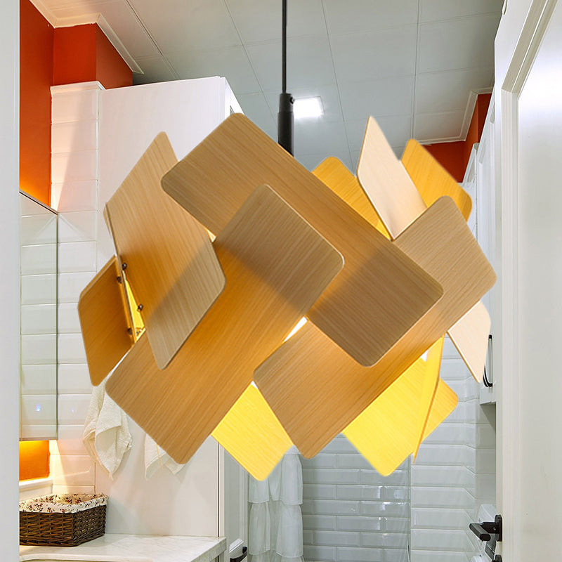 Acrylic Flower Shape Pendant Lamp Modern Nordic Style 1 Light Red/Blue/Light Wood Hanging Ceiling Light Light Wood Clearhalo 'Ceiling Lights' 'Modern Pendants' 'Modern' 'Pendant Lights' 'Pendants' Lighting' 246496