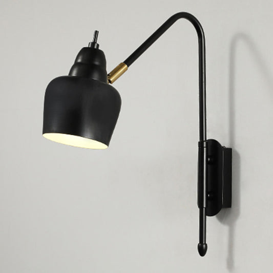 Swivel Shade Wall Mount Light Minimalist Metal 1 Bulb Bedside Reading Lamp with V-Shaped Arm Black Cylinder Clearhalo 'Cast Iron' 'Glass' 'Industrial' 'Modern wall lights' 'Modern' 'Tiffany' 'Traditional wall lights' 'Wall Lamps & Sconces' 'Wall Lights' Lighting' 2465086