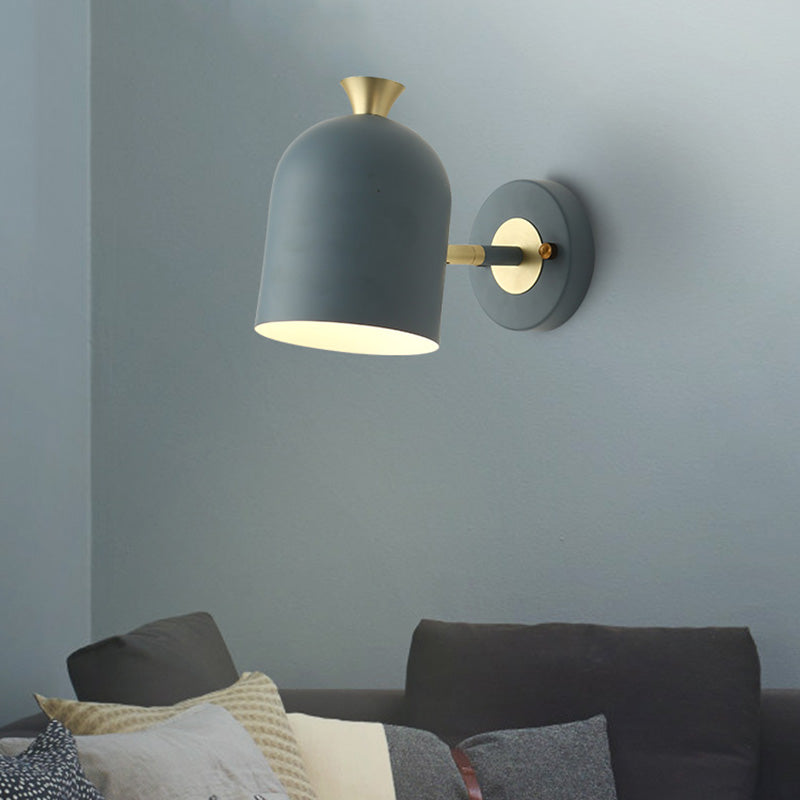 Cloche Shaped Metal Wall Sconce Lighting Macaron 1 Bulb Adjustable Wall Light Fixture for Bedroom Clearhalo 'Wall Lamps & Sconces' 'Wall Lights' Lighting' 2465098