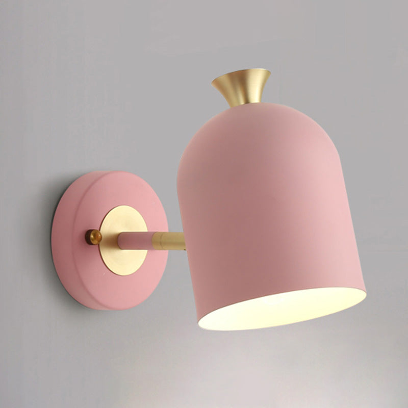 Cloche Shaped Metal Wall Sconce Lighting Macaron 1 Bulb Adjustable Wall Light Fixture for Bedroom Pink Clearhalo 'Wall Lamps & Sconces' 'Wall Lights' Lighting' 2465099