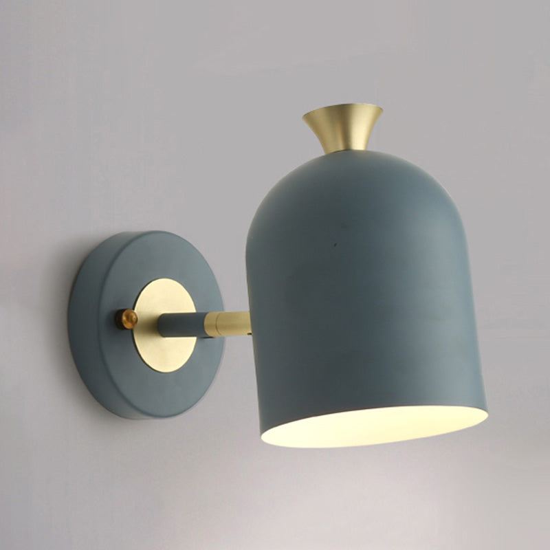 Cloche Shaped Metal Wall Sconce Lighting Macaron 1 Bulb Adjustable Wall Light Fixture for Bedroom Gray-Blue Clearhalo 'Wall Lamps & Sconces' 'Wall Lights' Lighting' 2465100