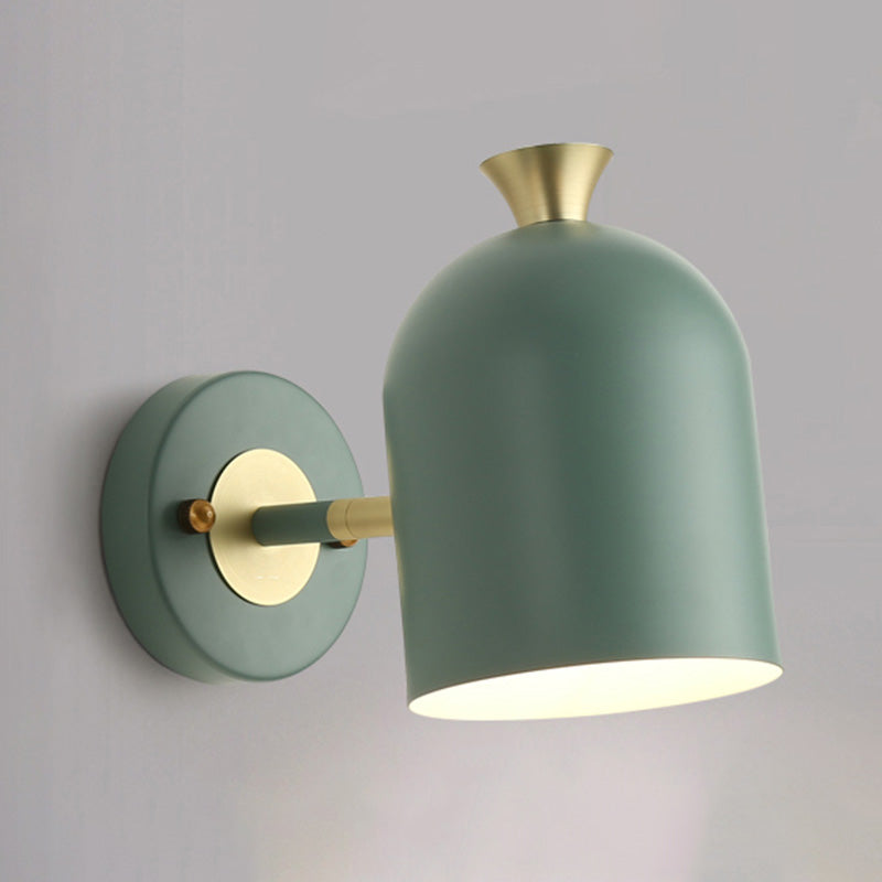 Cloche Shaped Metal Wall Sconce Lighting Macaron 1 Bulb Adjustable Wall Light Fixture for Bedroom Green Clearhalo 'Wall Lamps & Sconces' 'Wall Lights' Lighting' 2465102