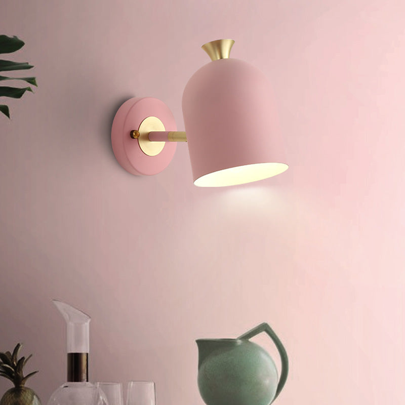 Cloche Shaped Metal Wall Sconce Lighting Macaron 1 Bulb Adjustable Wall Light Fixture for Bedroom Clearhalo 'Wall Lamps & Sconces' 'Wall Lights' Lighting' 2465104