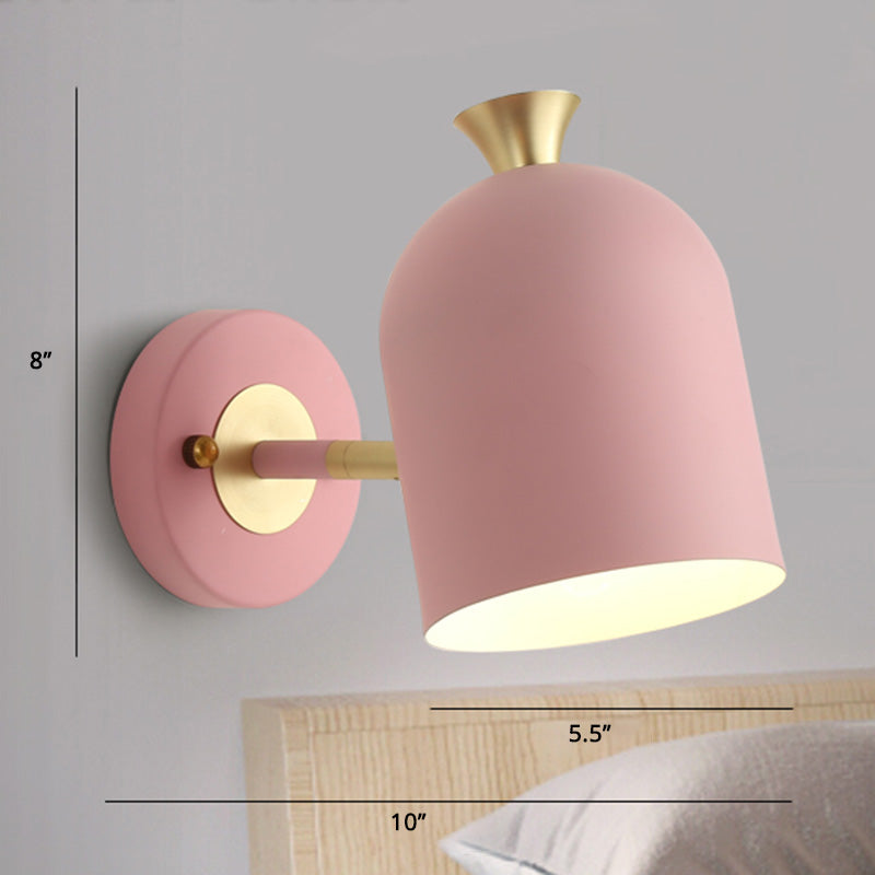 Cloche Shaped Metal Wall Sconce Lighting Macaron 1 Bulb Adjustable Wall Light Fixture for Bedroom Clearhalo 'Wall Lamps & Sconces' 'Wall Lights' Lighting' 2465105