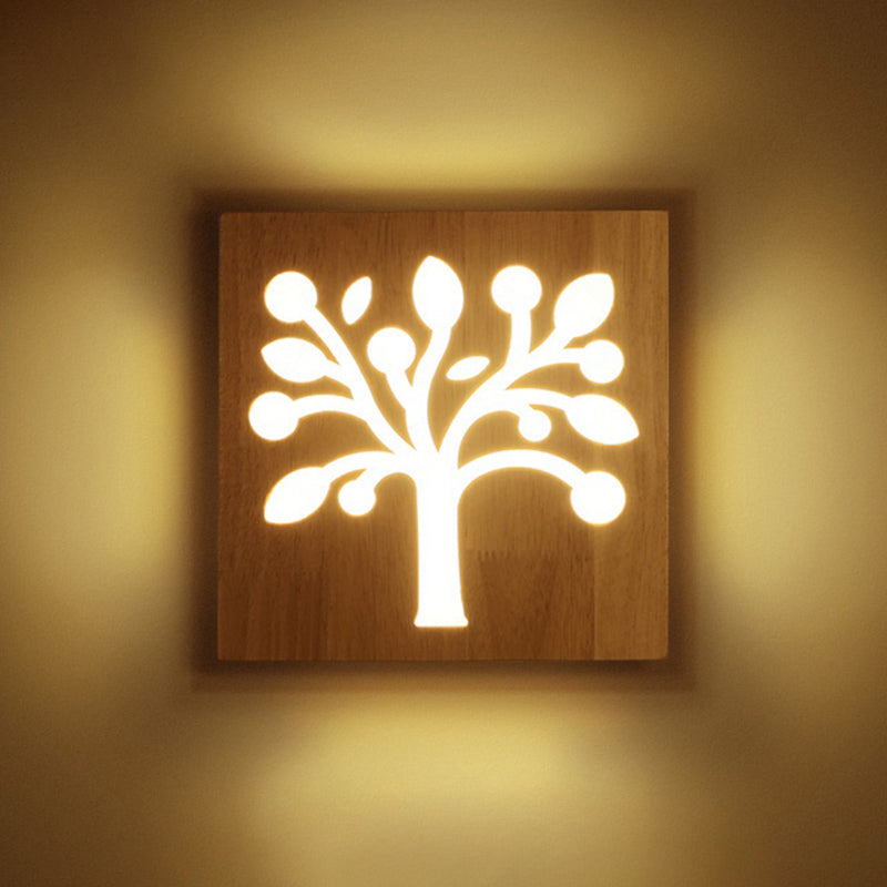 Square Flush Mount Wall Light Art Deco Wooden Corridor LED Sconce Lighting Fixture Wood Tree Clearhalo 'Modern wall lights' 'Modern' 'Wall Lamps & Sconces' 'Wall Lights' Lighting' 2465119